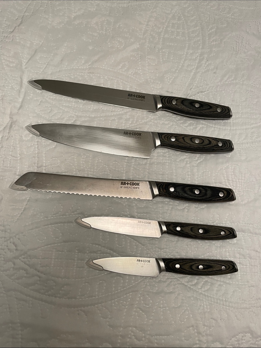 AR+COOK High Carbon Stainless Steel Kitchen Knife Set of 5 Ash Wood Handles